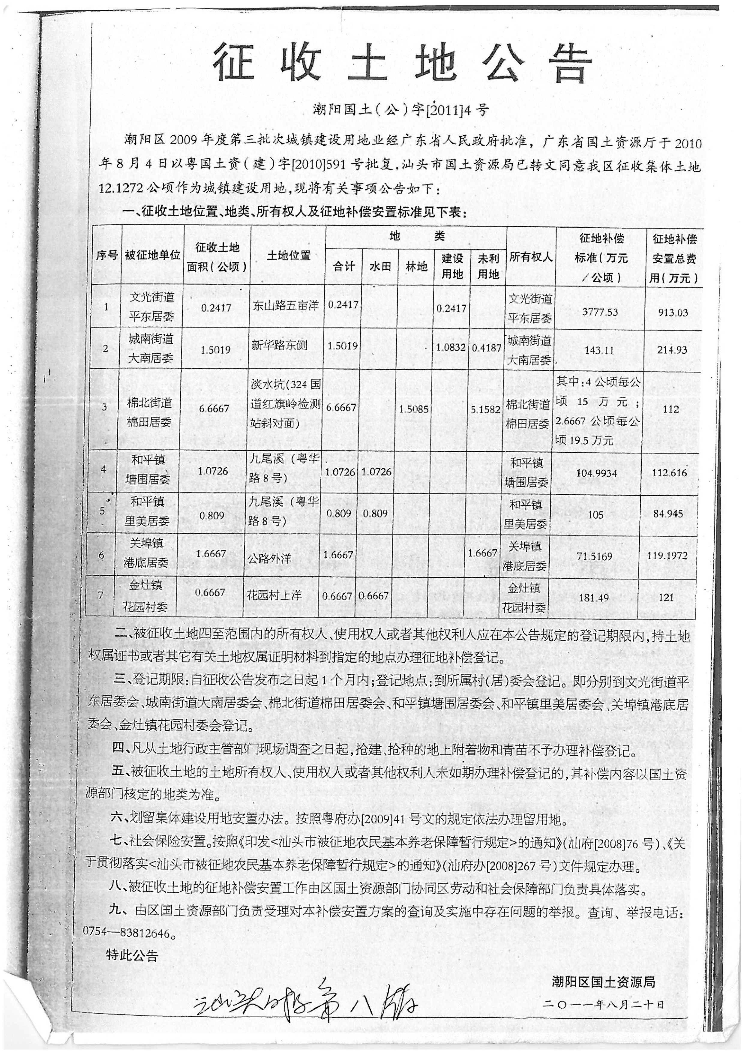 2009年度第三批次征地公告