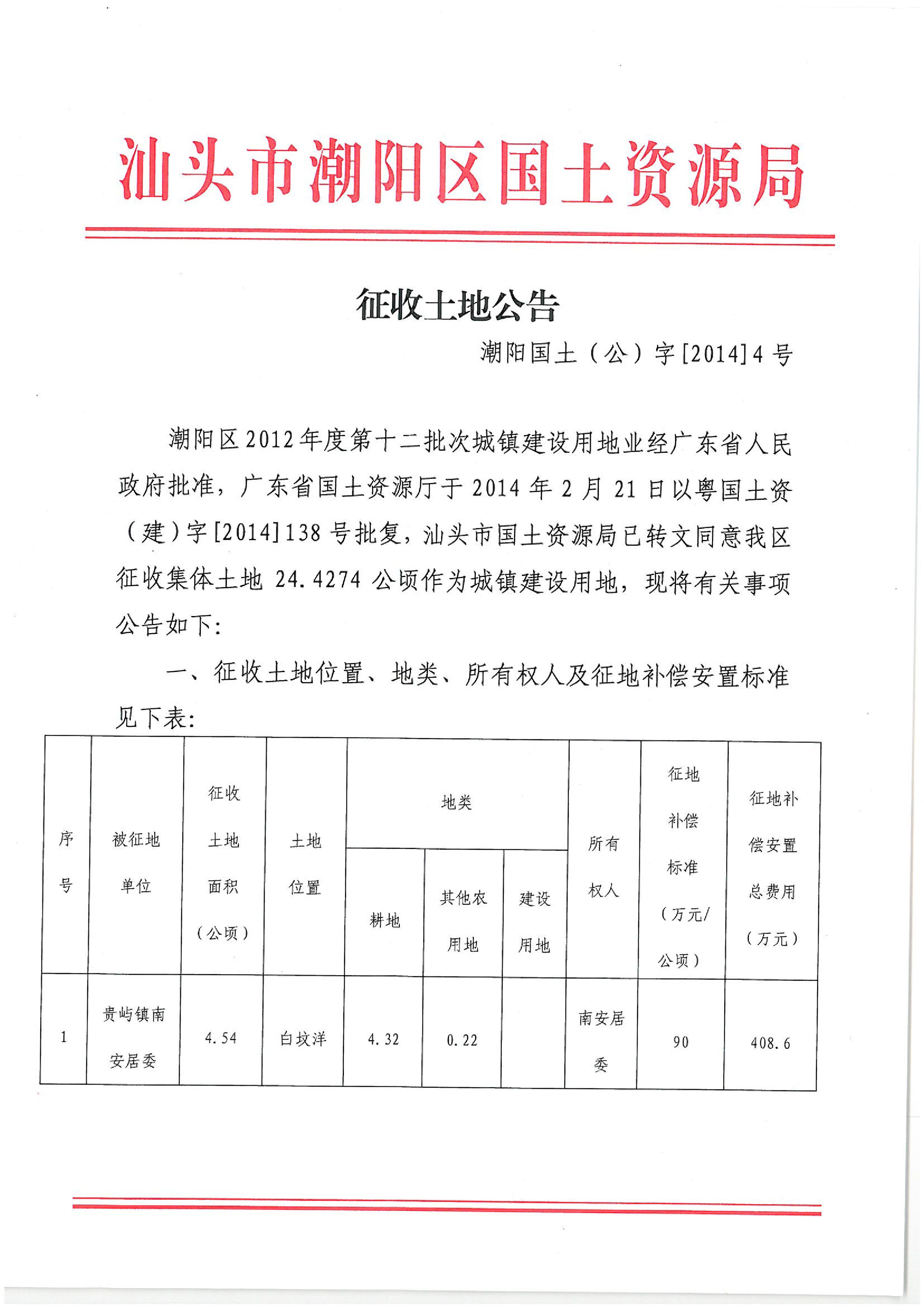 2012年度第十二批次征地公告