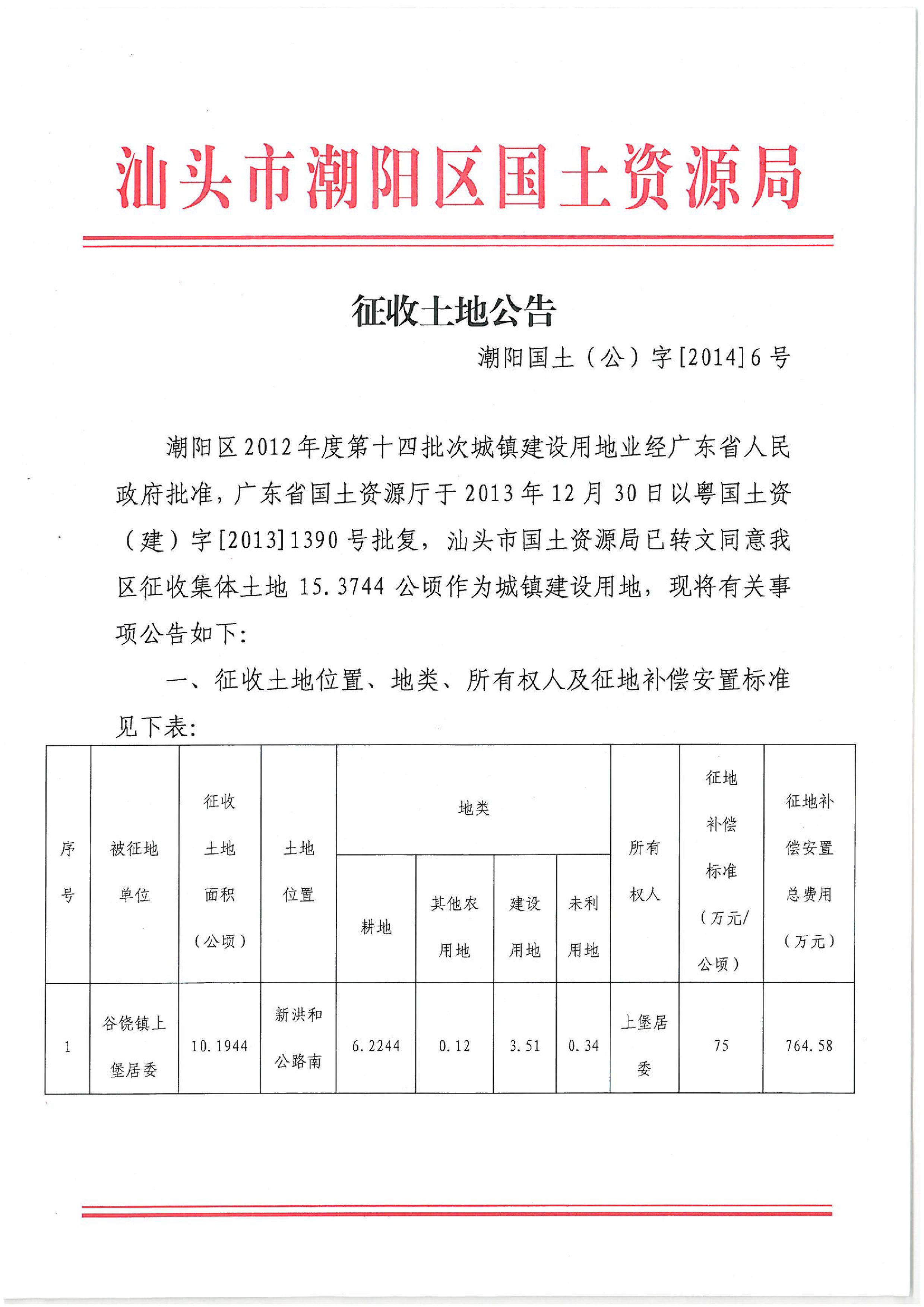 2012年度第十四批次征地公告
