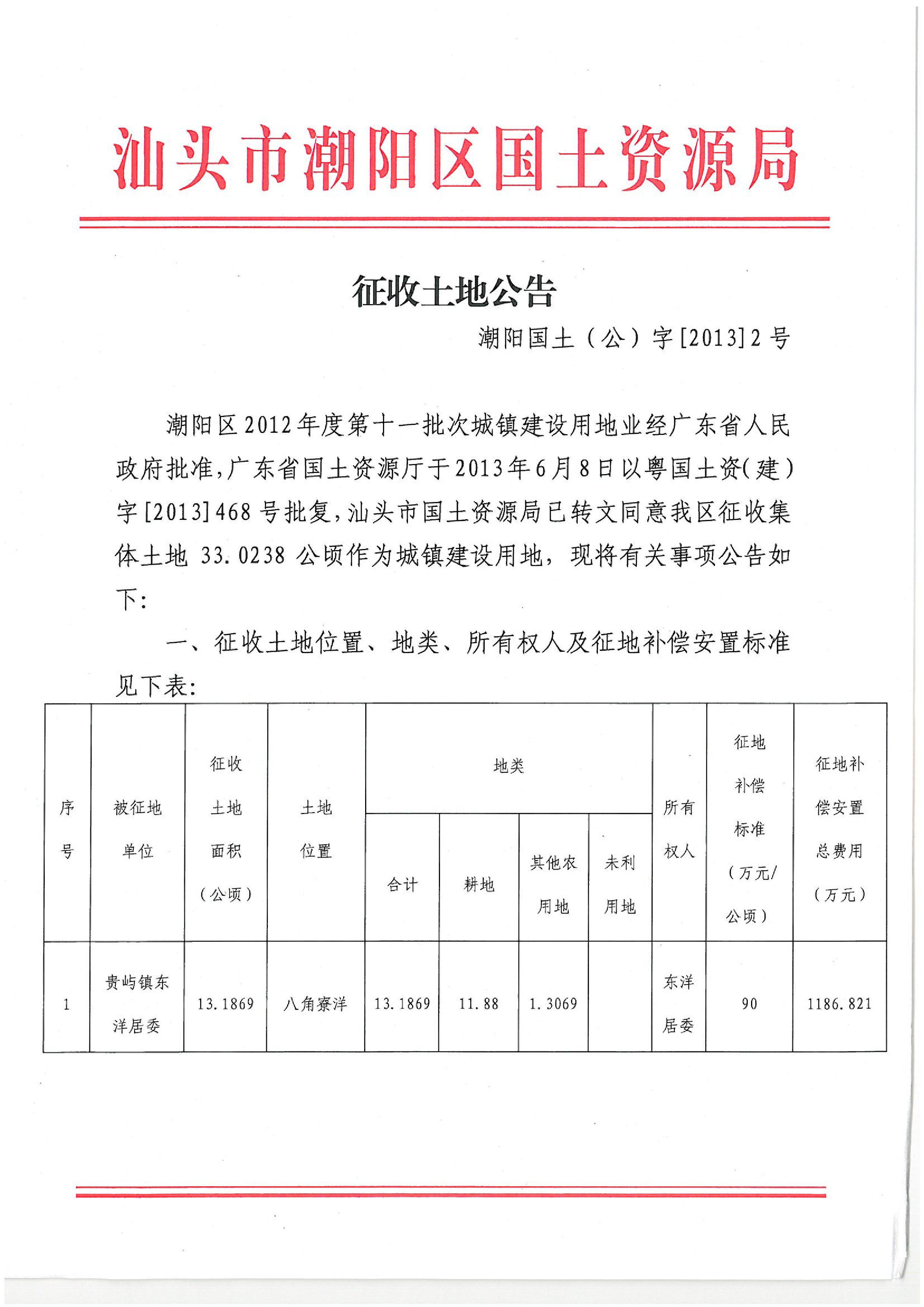2012年度第十一批次征地公告